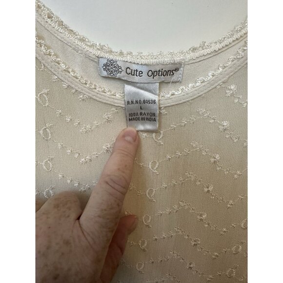 Cute Options Dress Womens L Ivory Short Sleeve Lace Boho Romantic Cottagecore - Picture 2 of 5